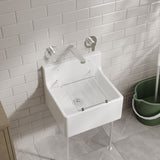 Modern Splash 455mm x 362mm x 396mm Fireclay White Single Bowl Traditional Cleaner Sink With Grid, Legs, Wall Bracket And Backsplash