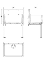 Modern Splash 515mm x 382mm x 393mm Fireclay White Single Bowl Traditional Cleaner Sink With Grid, Legs, Wall Bracket And Backsplash