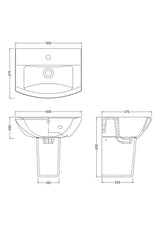 Modern Splash 1 Tap Hole 500mm Ceramic Basin & Semi Pedestal