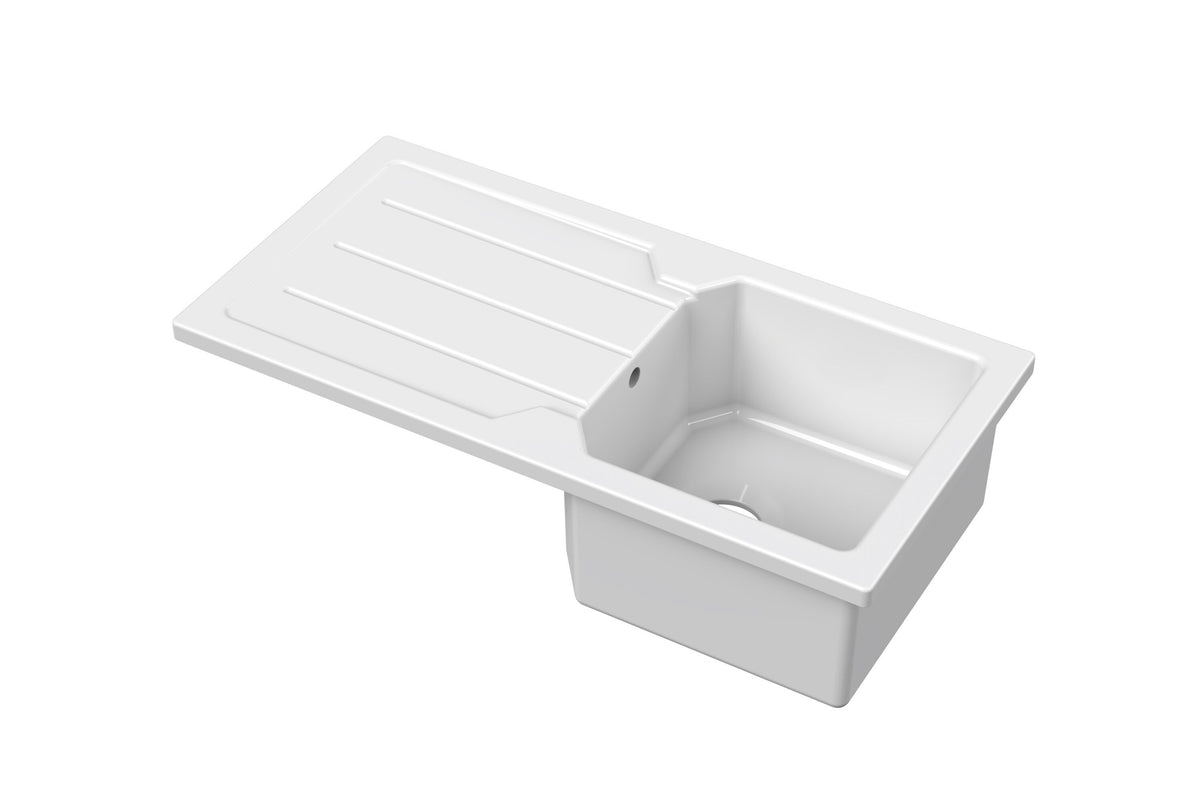 Modern Splash 865mm x 435mm Fireclay White Single Bowl Compact Countertop Drainer Sink