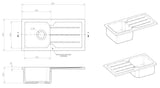 Modern Splash 865mm x 435mm Fireclay White Single Bowl Compact Countertop Drainer Sink