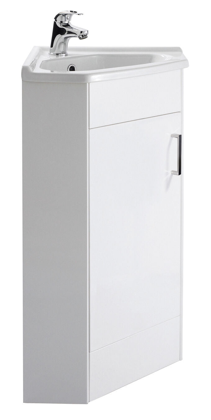 Modern Splash Gloss White  Single Door Floor Standing Corner Vanity Unit With Ceramic Basin