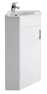 Modern Splash Gloss White  Single Door Floor Standing Corner Vanity Unit With Ceramic Basin