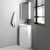 Modern Splash Gloss White  Single Door Floor Standing Corner Vanity Unit With Ceramic Basin