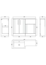 Modern Splash Satin White 1100mm x 390mm Left Hand Combination Unit With Polymarble Basin