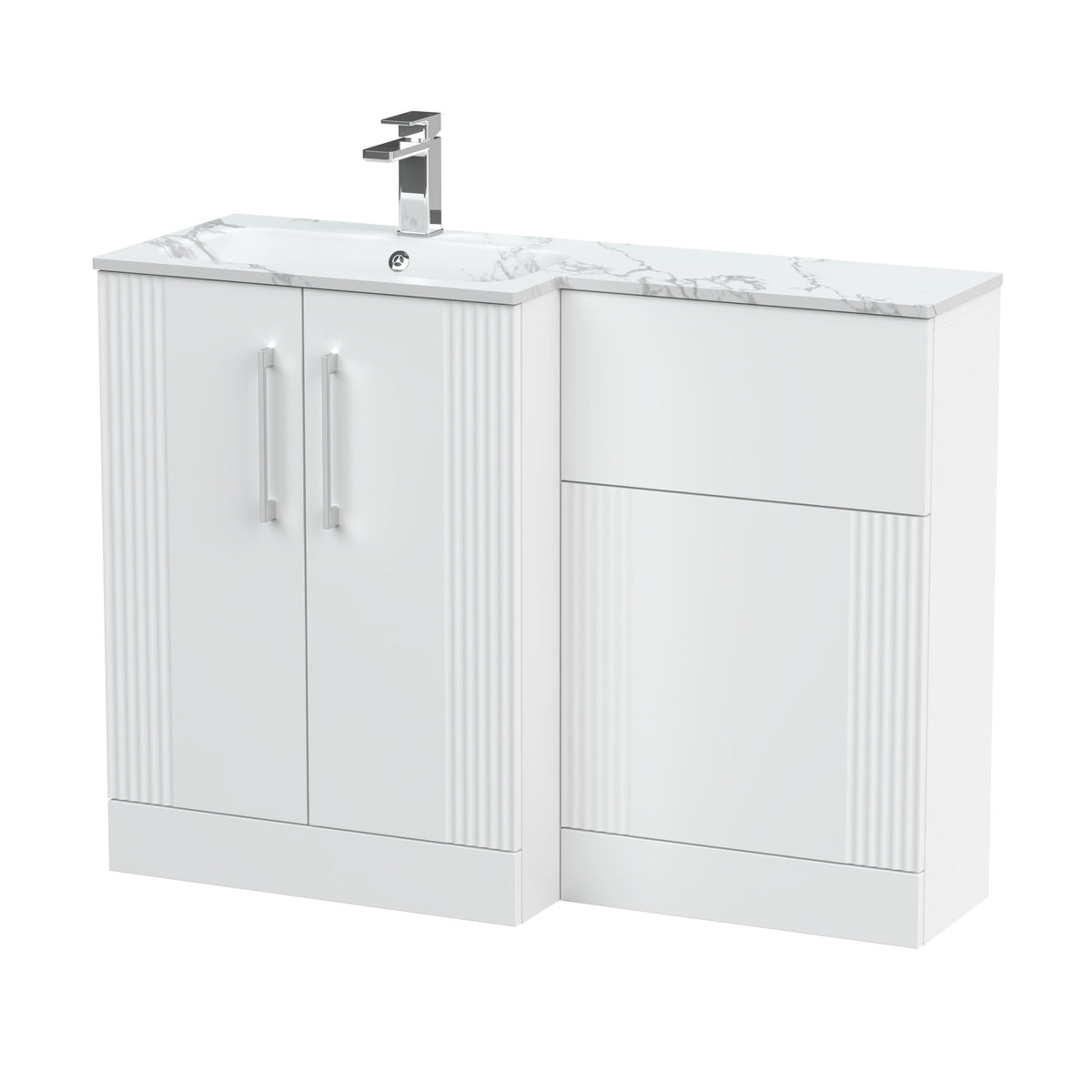 Modern Splash 1100mm Left-Hand 2 Door Satin White Floor Standing Combination Unit With Stone Basin