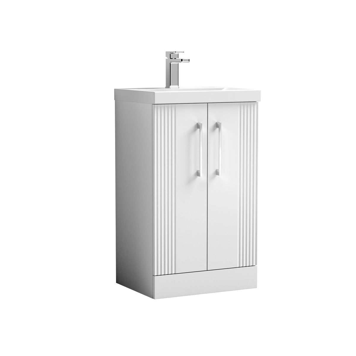 Modern Splash 500mm Satin White 2 Door Floor Standing Vanity Unit With Mid-Edge Basin
