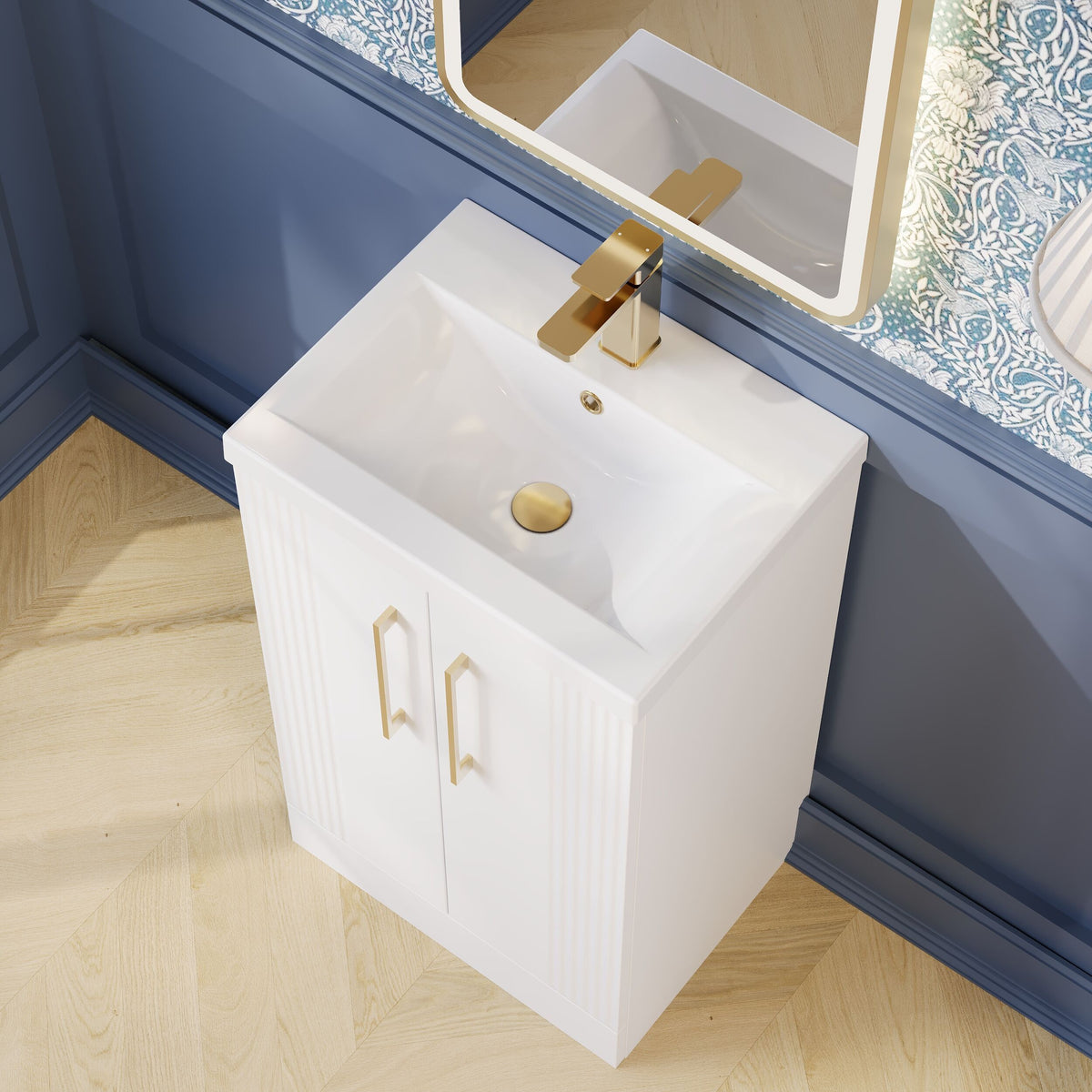 Modern Splash 500mm Satin White 2 Door Floor Standing Vanity Unit With Mid-Edge Basin