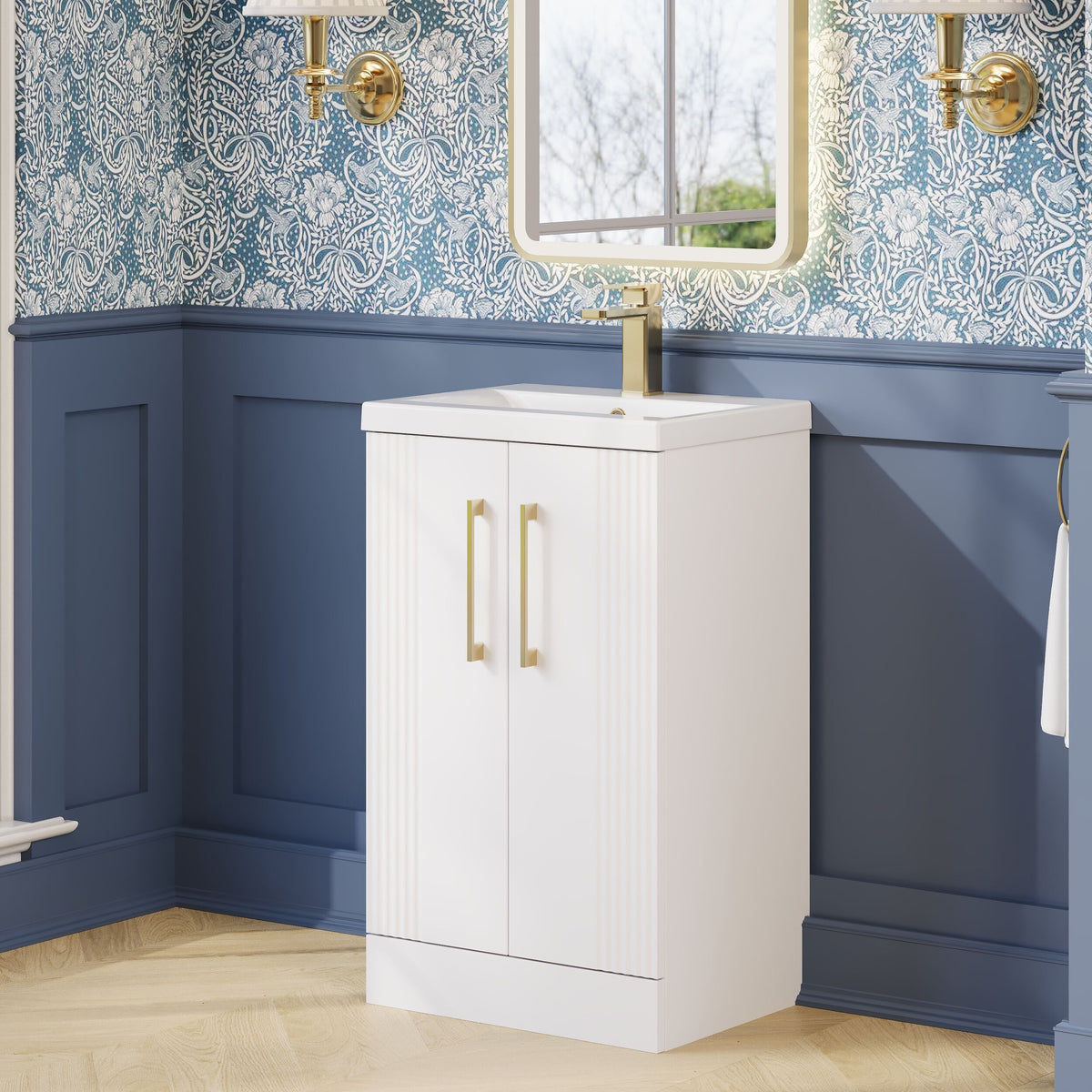 Modern Splash 500mm Satin White 2 Door Floor Standing Vanity Unit With Mid-Edge Basin