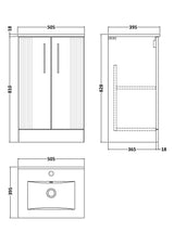 Modern Splash 500mm Satin White 2 Door Floor Standing Vanity Unit With Minimalist Basin