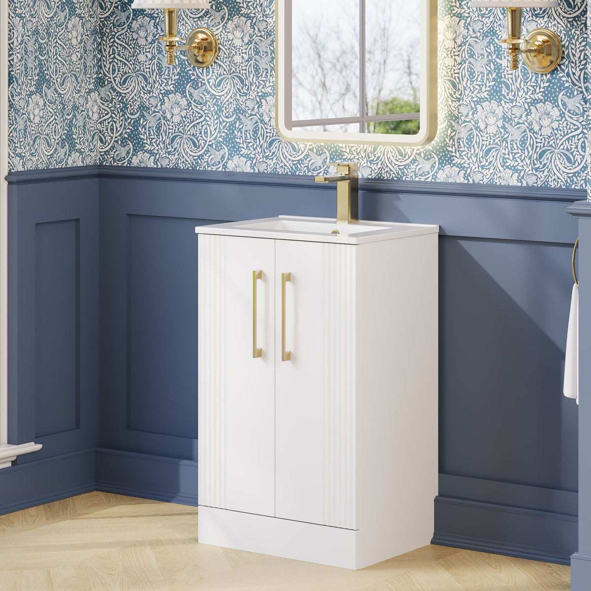 Modern Splash 500mm Satin White 2 Door Floor Standing Vanity Unit With Minimalist Basin