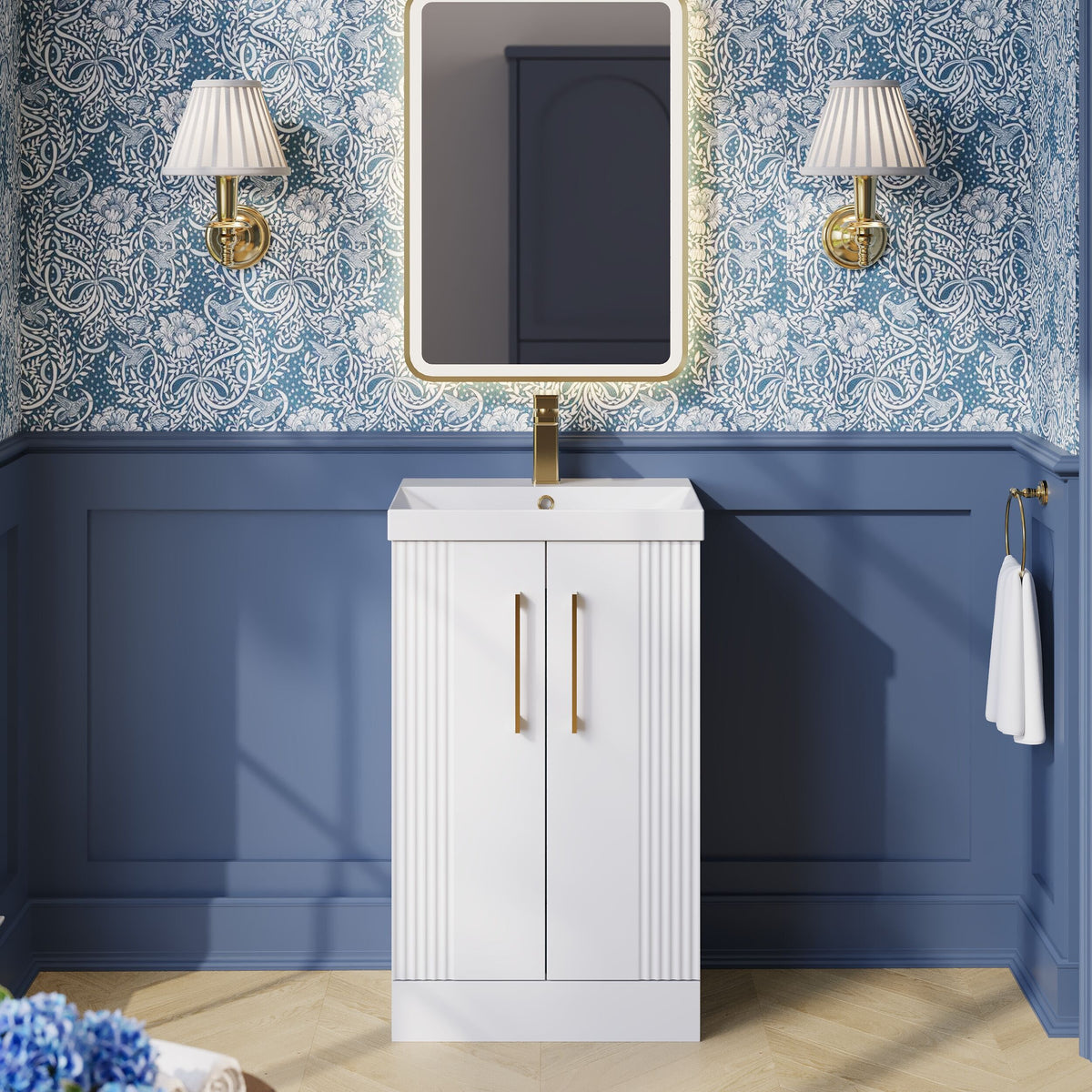 Modern Splash 500mm Satin White 2 Door Floor Standing Vanity Unit With Thin Edge Basin