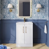 Modern Splash 600mm Satin White 2 Door Floor Standing Vanity Unit With Mid-Edge Basin