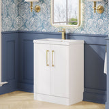 Modern Splash 600mm Satin White 2 Door Floor Standing Vanity Unit With Mid-Edge Basin