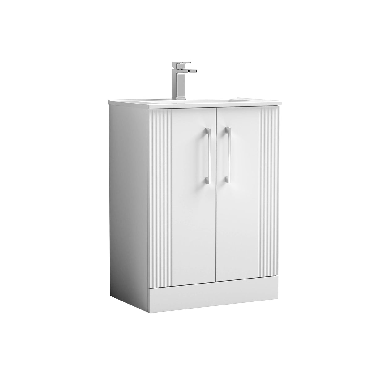 Modern Splash 600mm Satin White 2 Door Floor Standing Vanity Unit With Minimalist Basin