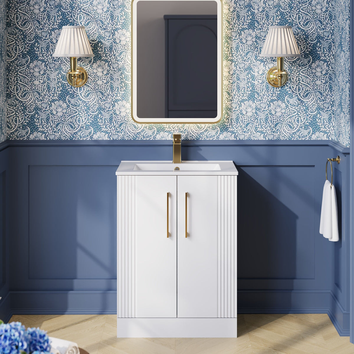 Modern Splash 600mm Satin White 2 Door Floor Standing Vanity Unit With Minimalist Basin