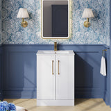 Modern Splash 600mm Satin White 2 Door Floor Standing Vanity Unit With Minimalist Basin