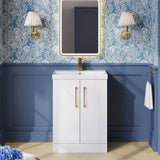 Modern Splash 600mm Satin White 2 Door Floor Standing Vanity Unit With Thin Edge Basin