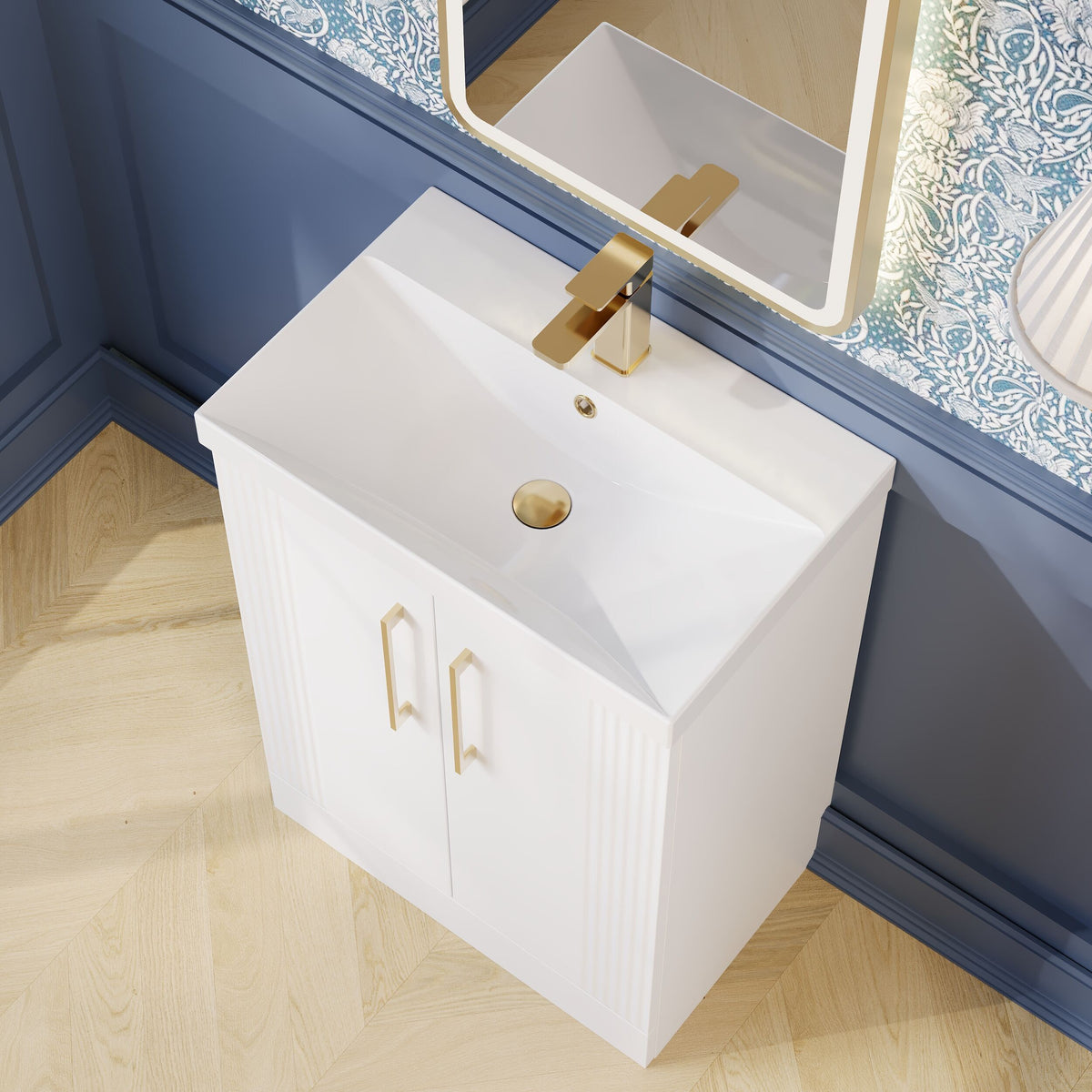 Modern Splash 600mm Satin White 2 Door Floor Standing Vanity Unit With Thin Edge Basin