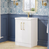 Modern Splash 600mm Satin White 2 Door Floor Standing Vanity Unit With Thin Edge Basin