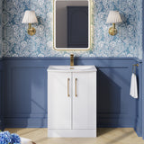 Modern Splash 600mm Satin White 2 Door Floor Standing Vanity Unit With Curved Basin