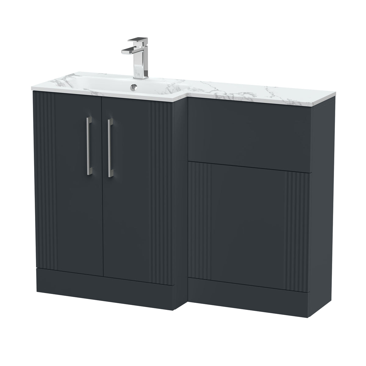 Modern Splash 1100mm Left-Hand 2 Door Soft Black Floor Standing Combination Unit With Stone Basin
