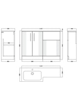 Modern Splash 1100mm Left-Hand 2 Door Soft Black Floor Standing Combination Unit With Stone Basin