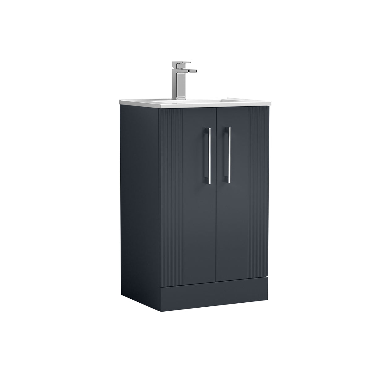 Modern Splash 500mm Soft Black 2 Door Floor Standing Vanity Unit With Minimalist Basin