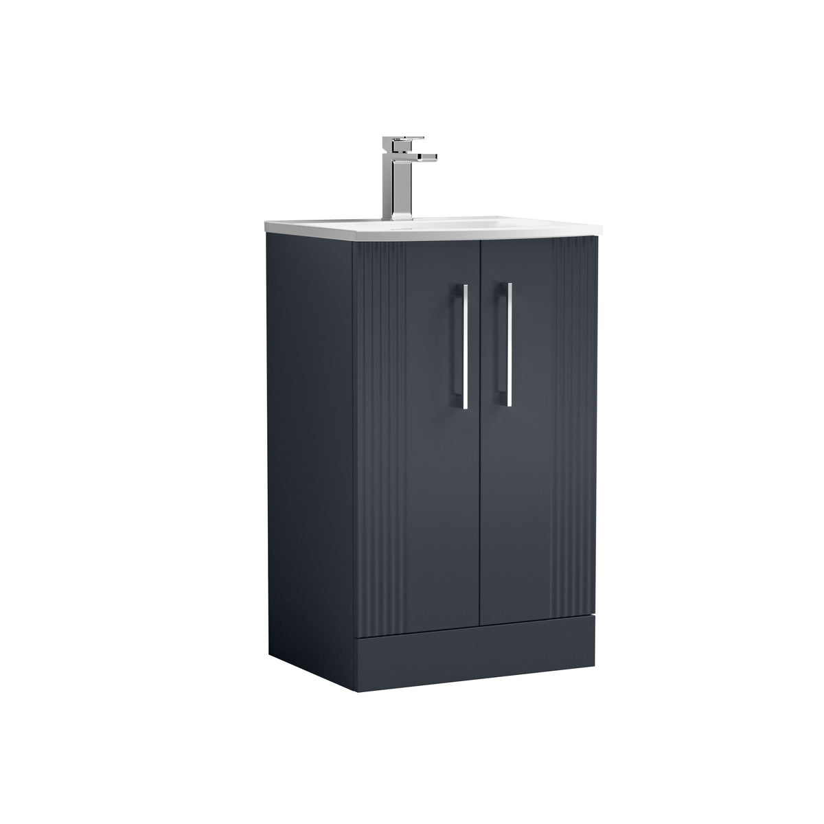 Modern Splash 500mm Soft Black 2 Door Floor Standing Vanity Unit With Curved Basin