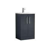 Modern Splash 500mm Soft Black 2 Door Floor Standing Vanity Unit With Curved Basin