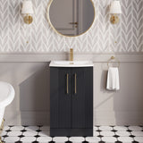Modern Splash 500mm Soft Black 2 Door Floor Standing Vanity Unit With Curved Basin