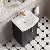 Modern Splash 500mm Soft Black 2 Door Floor Standing Vanity Unit With Curved Basin