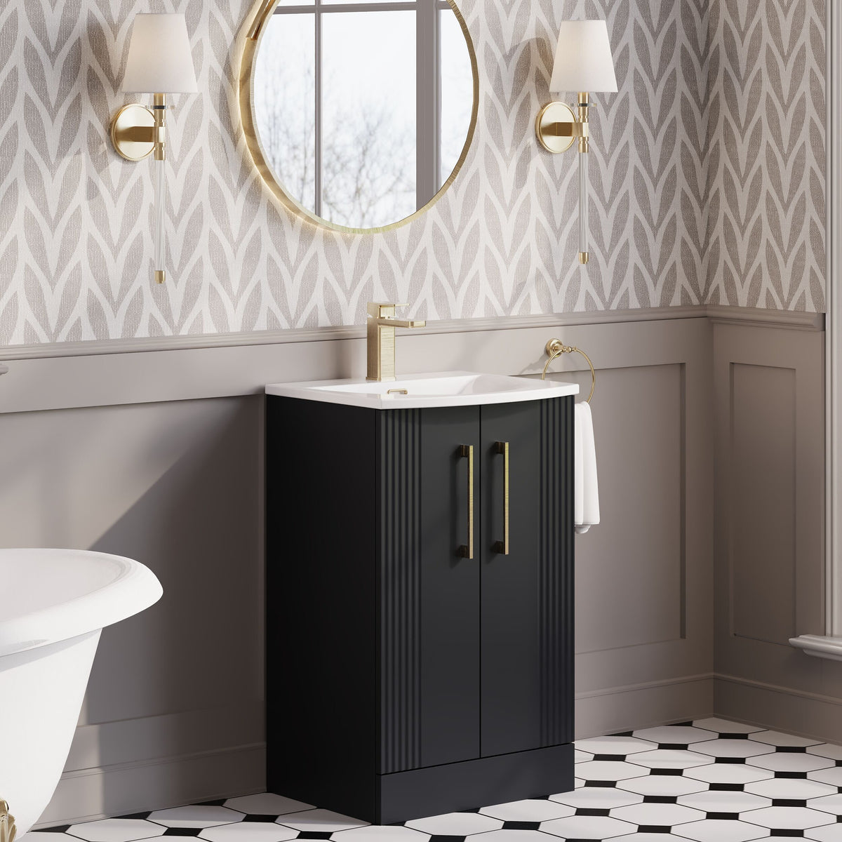 Modern Splash 500mm Soft Black 2 Door Floor Standing Vanity Unit With Curved Basin
