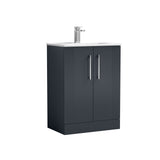 Modern Splash 600mm Soft Black 2 Door Floor Standing Vanity Unit With Minimalist Basin
