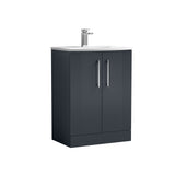 Modern Splash 600mm Soft Black 2 Door Floor Standing Vanity Unit With Curved Basin