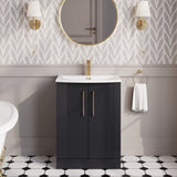 Modern Splash 600mm Soft Black 2 Door Floor Standing Vanity Unit With Curved Basin
