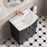Modern Splash 600mm Soft Black 2 Door Floor Standing Vanity Unit With Curved Basin