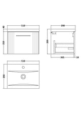 Modern Splash 500mm Soft Black 1 Drawer Wall Hung Vanity Unit With Mid-Edge Basin