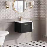 Modern Splash 500mm Soft Black 1 Drawer Wall Hung Vanity Unit With Mid-Edge Basin