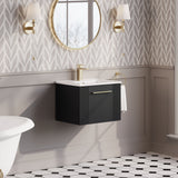 Modern Splash 500mm Soft Black 1 Drawer Wall Hung Vanity Unit With Minimalist Basin