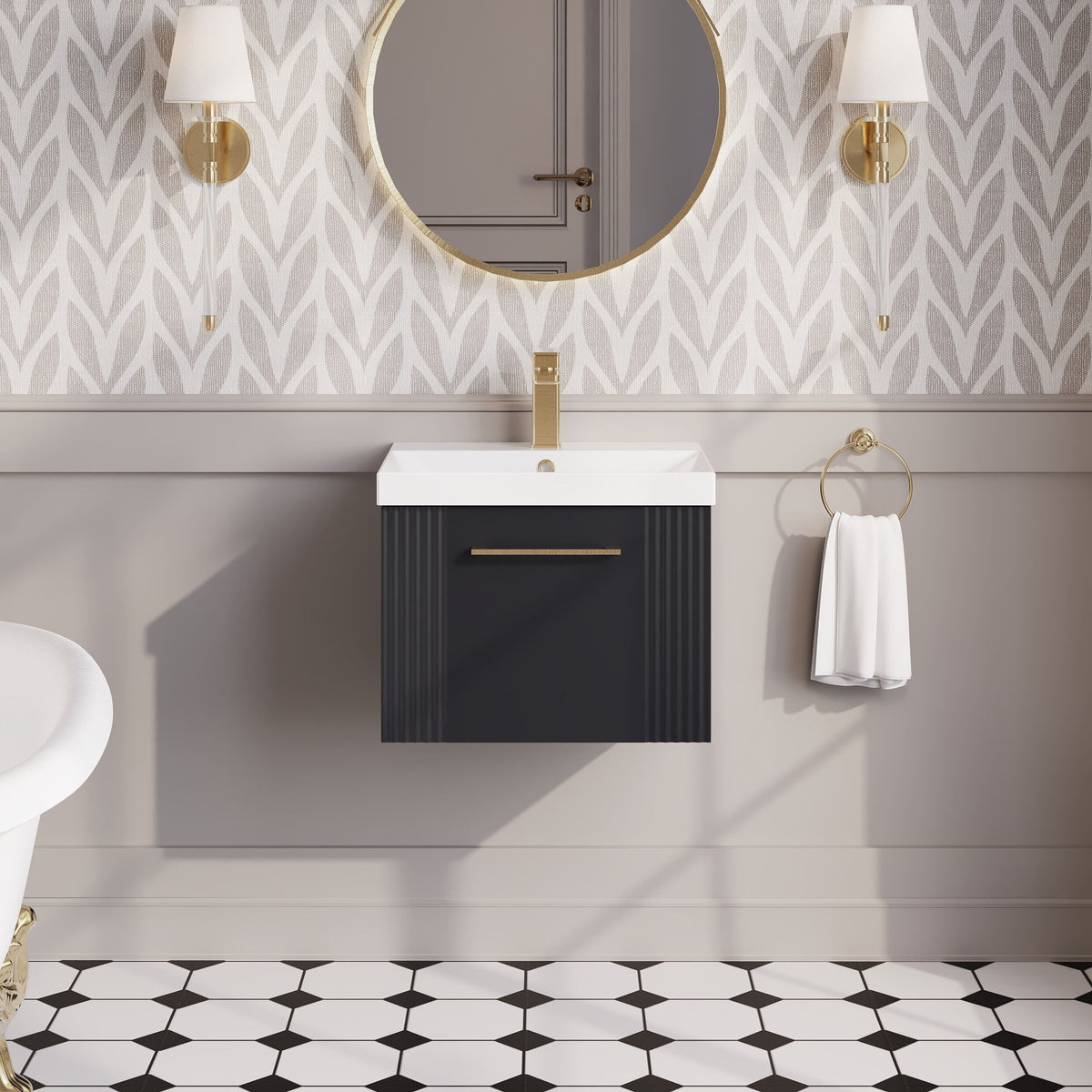Modern Splash 500mm Soft Black 1 Drawer Wall Hung Vanity Unit With Thin Edge Basin