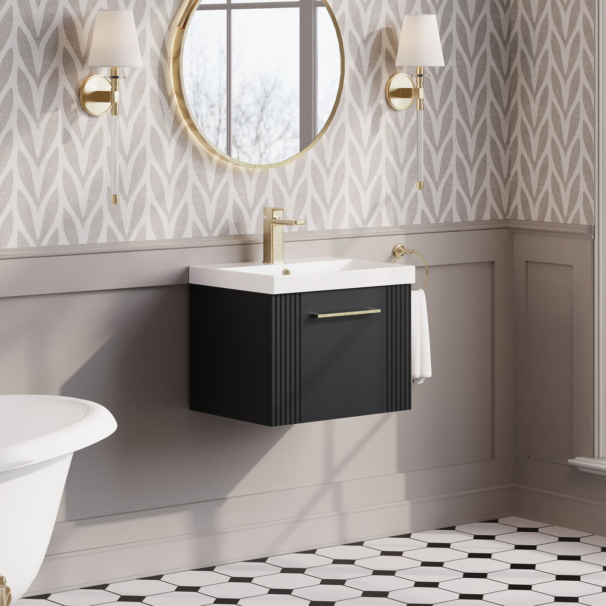 Modern Splash 500mm Soft Black 1 Drawer Wall Hung Vanity Unit With Thin Edge Basin