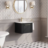 Modern Splash 500mm Soft Black 1 Drawer Wall Hung Vanity Unit With Curved Basin