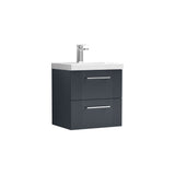 Modern Splash 500mm Soft Black 2 Drawer Wall Hung Vanity Unit With Mid-Edge Basin