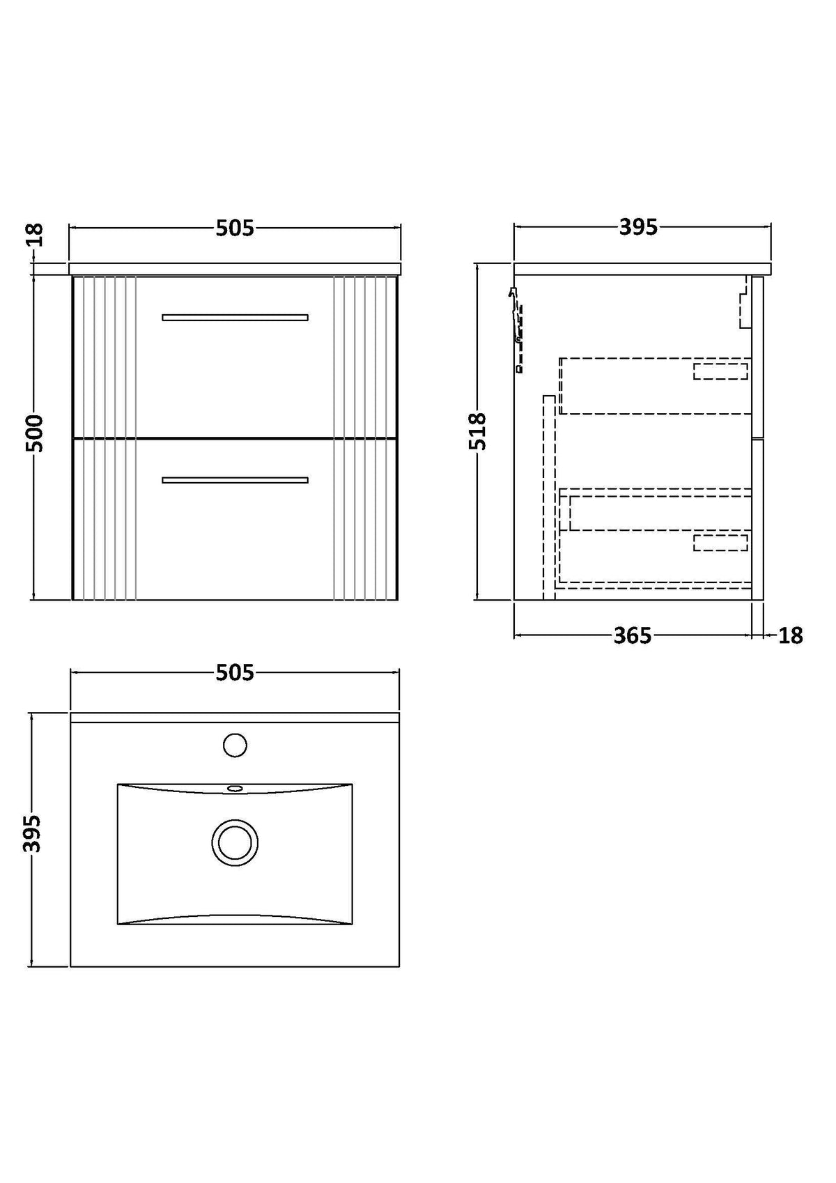 Modern Splash 500mm Soft Black 2 Drawer Wall Hung Vanity Unit With Minimalist Basin