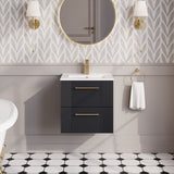 Modern Splash 500mm Soft Black 2 Drawer Wall Hung Vanity Unit With Minimalist Basin