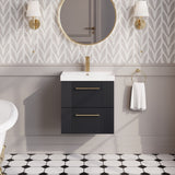 Modern Splash 500mm Soft Black 2 Drawer Wall Hung Vanity Unit With Thin Edge Basin