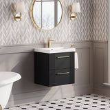Modern Splash 500mm Soft Black 2 Drawer Wall Hung Vanity Unit With Thin Edge Basin
