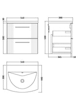 Modern Splash 500mm Soft Black 2 Drawer Wall Hung Vanity Unit With Curved Basin