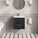 Modern Splash 500mm Soft Black 2 Drawer Wall Hung Vanity Unit With Curved Basin